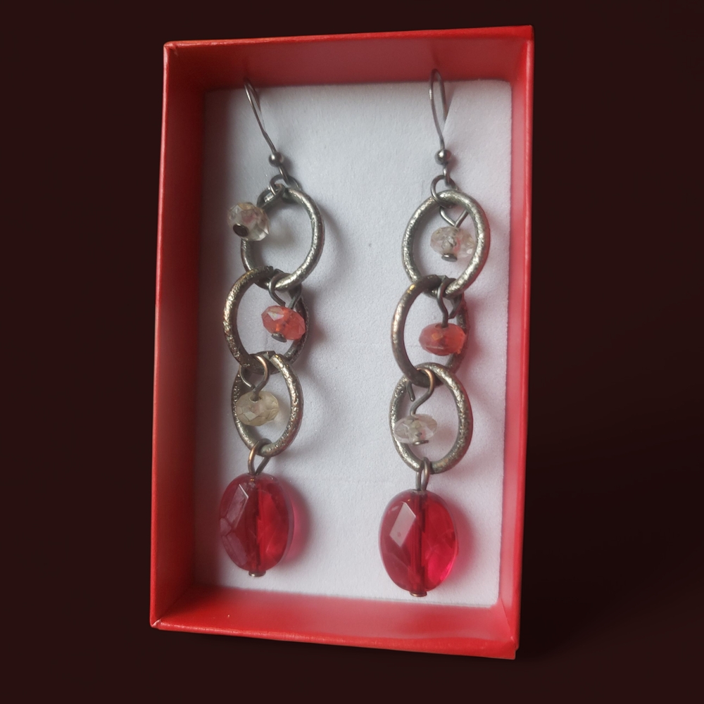 Elegant Silver and Red Dangle Earrings
